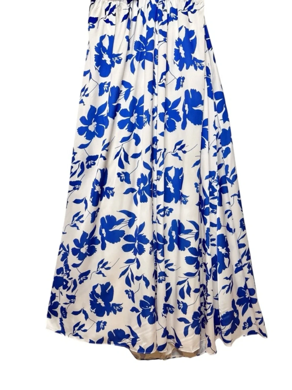 NEW Petal & Pup Allora Blue Floral Women’s Halter Satin Maxi Dress Sz M - Picture 7 of 14
